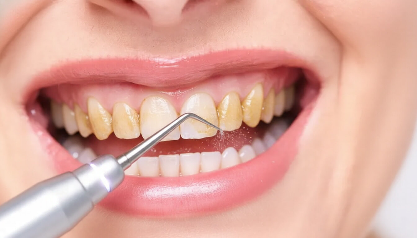 Чистка налета с зубом с помощью ультразвукового скалера